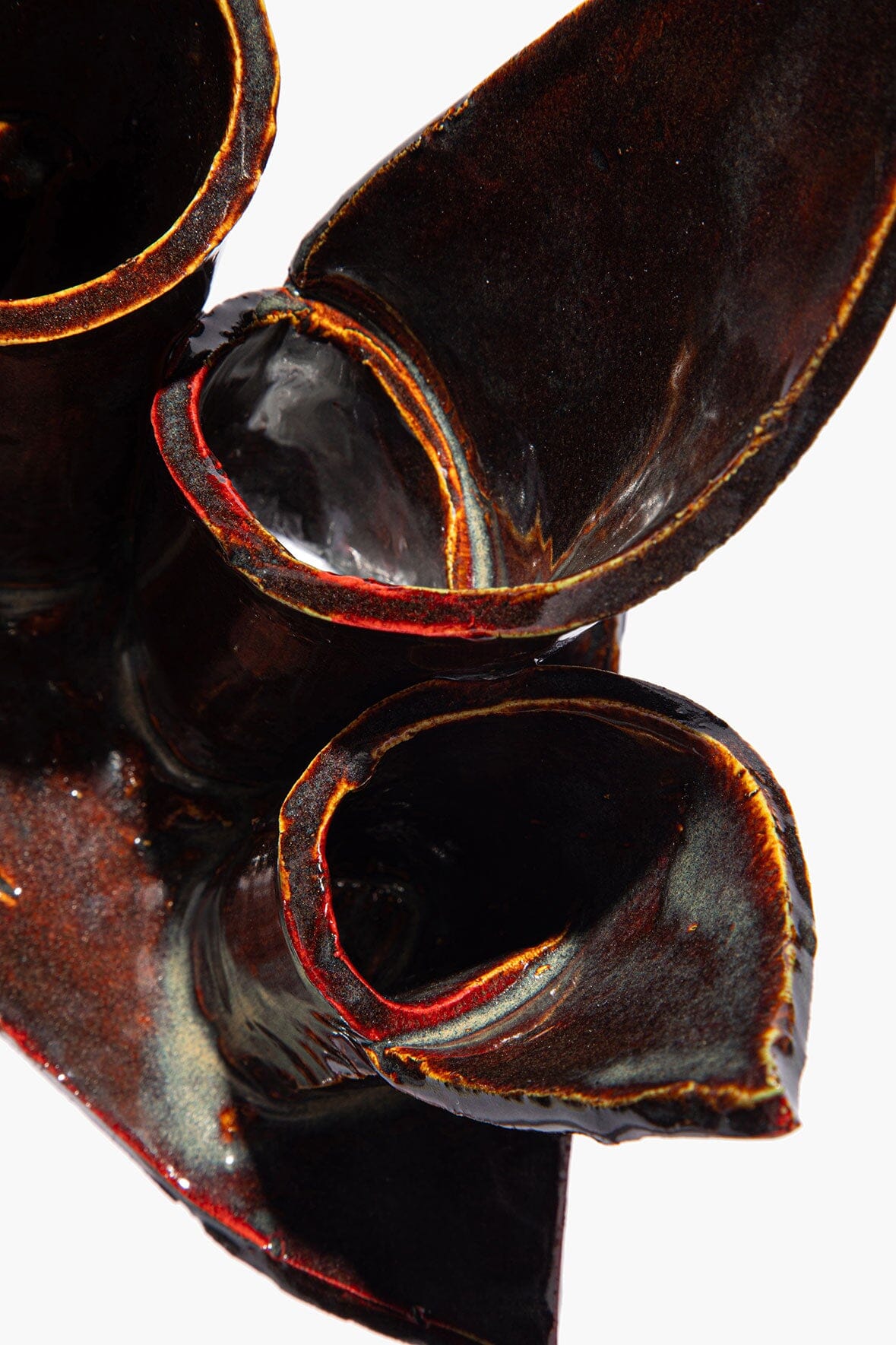 STAUD | Ceramic Triple Candlestick Holder Maroon Wash Glaze