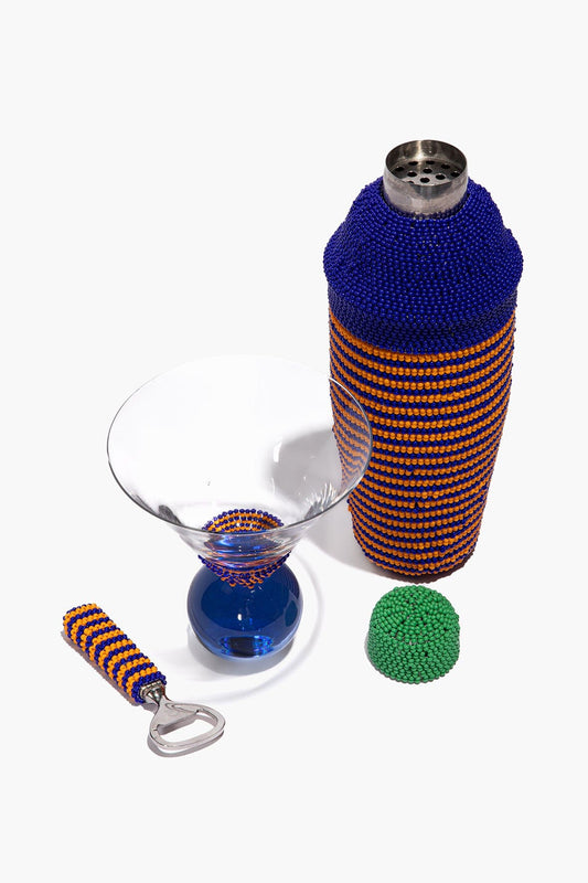 STAUD | Beaded Barware Blue Stripe