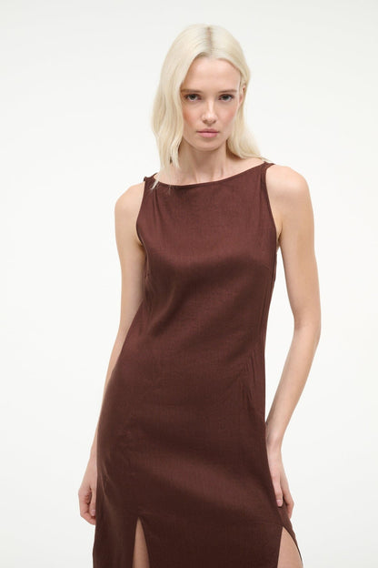STAUD | Costa Linen Dress Dark Oak
