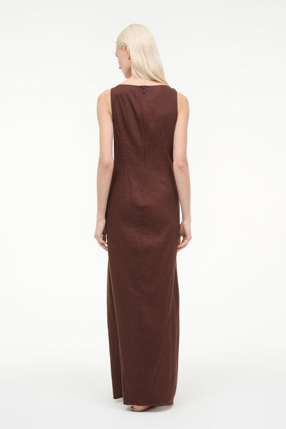 STAUD | Costa Linen Dress Dark Oak