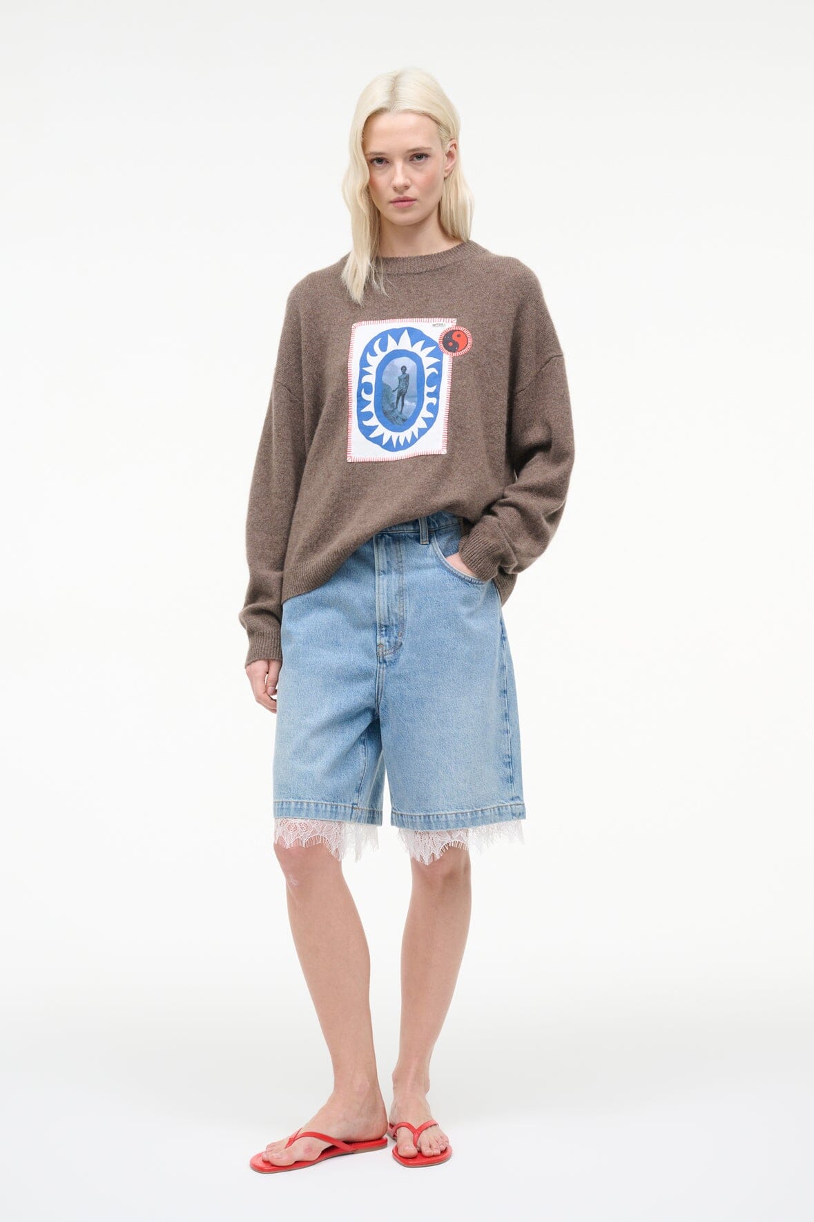 STAUD | Serrano Cashmere Relaxed Crew Truffle Patchwork