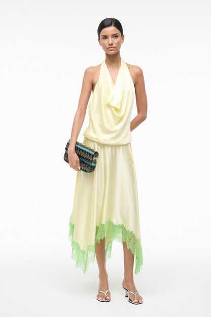 STAUD | Elira Silk Dress Key Lime Sprout