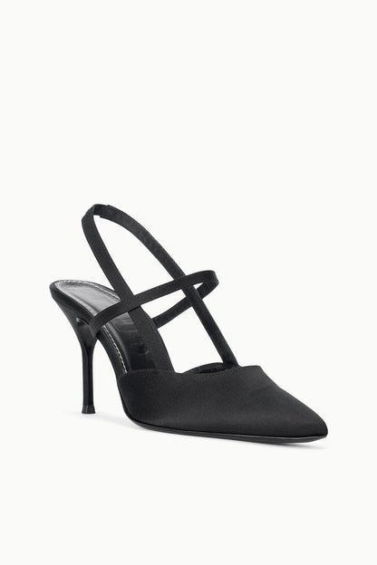STAUD | Sebastian High Heel Slingback Black Satin