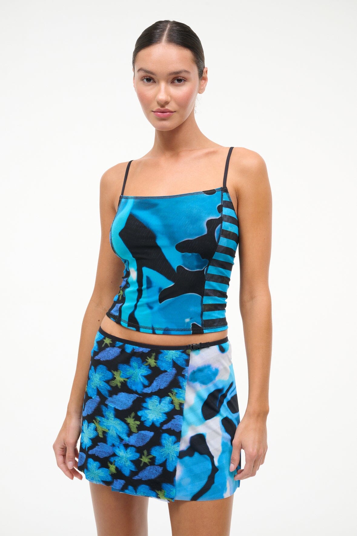 STAUD | Cleo Mesh Tankini Top Blue Haze Multi