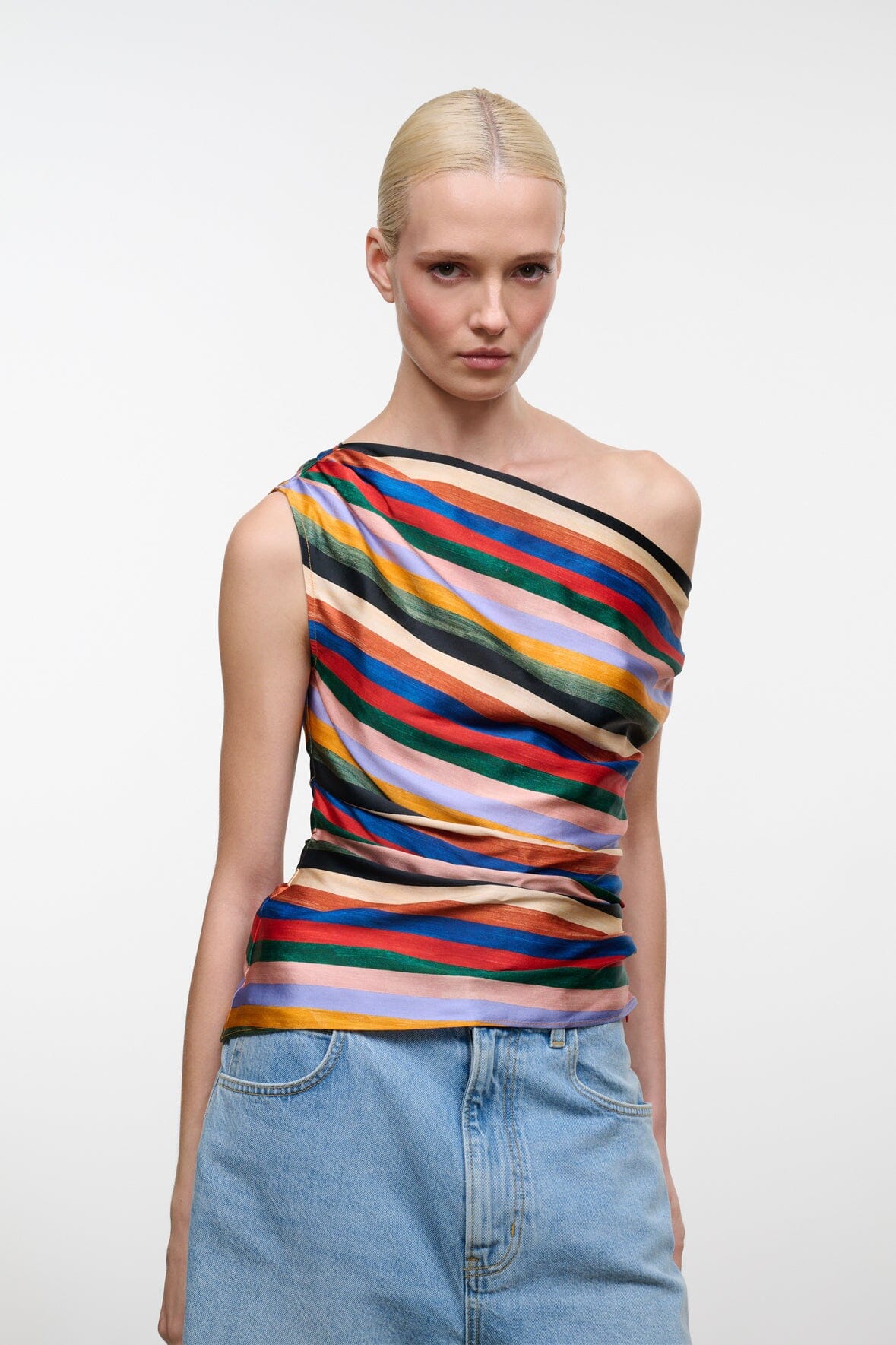 STAUD | Phare Silk Top Artist Stripe
