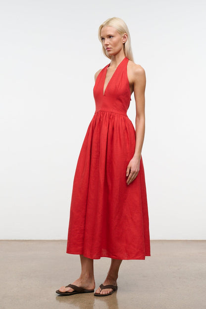 STAUD | Grazia Linen Dress Tomato