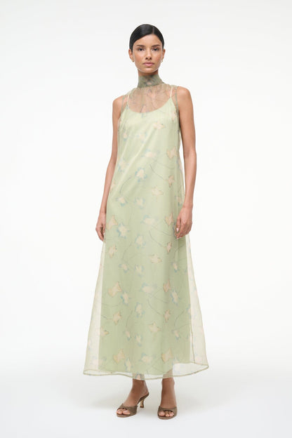 STAUD | Albee Dress In Botanical Moss - Light Green Organza Gown