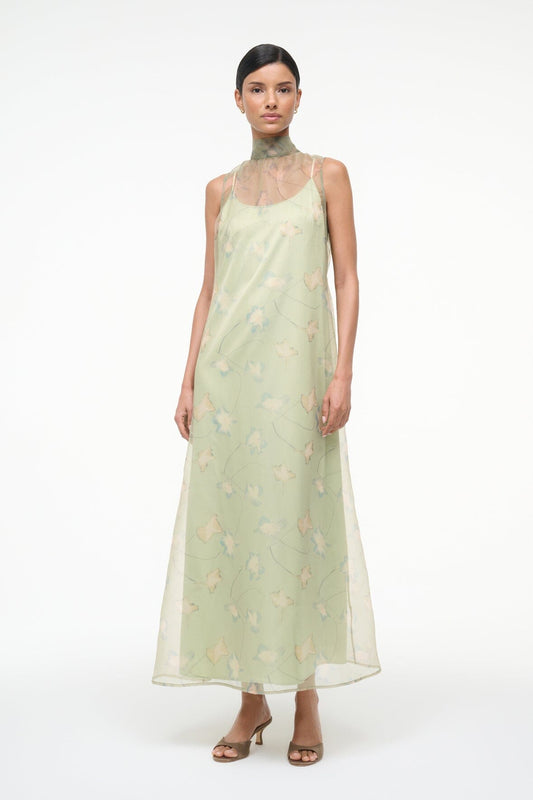 STAUD | Albee Dress In Botanical Moss - Light Green Organza Gown