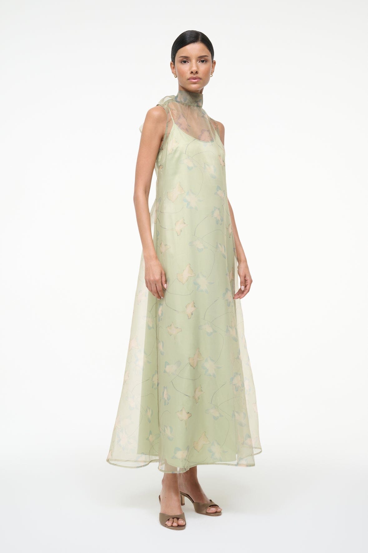 STAUD | Albee Dress In Botanical Moss - Light Green Organza Gown