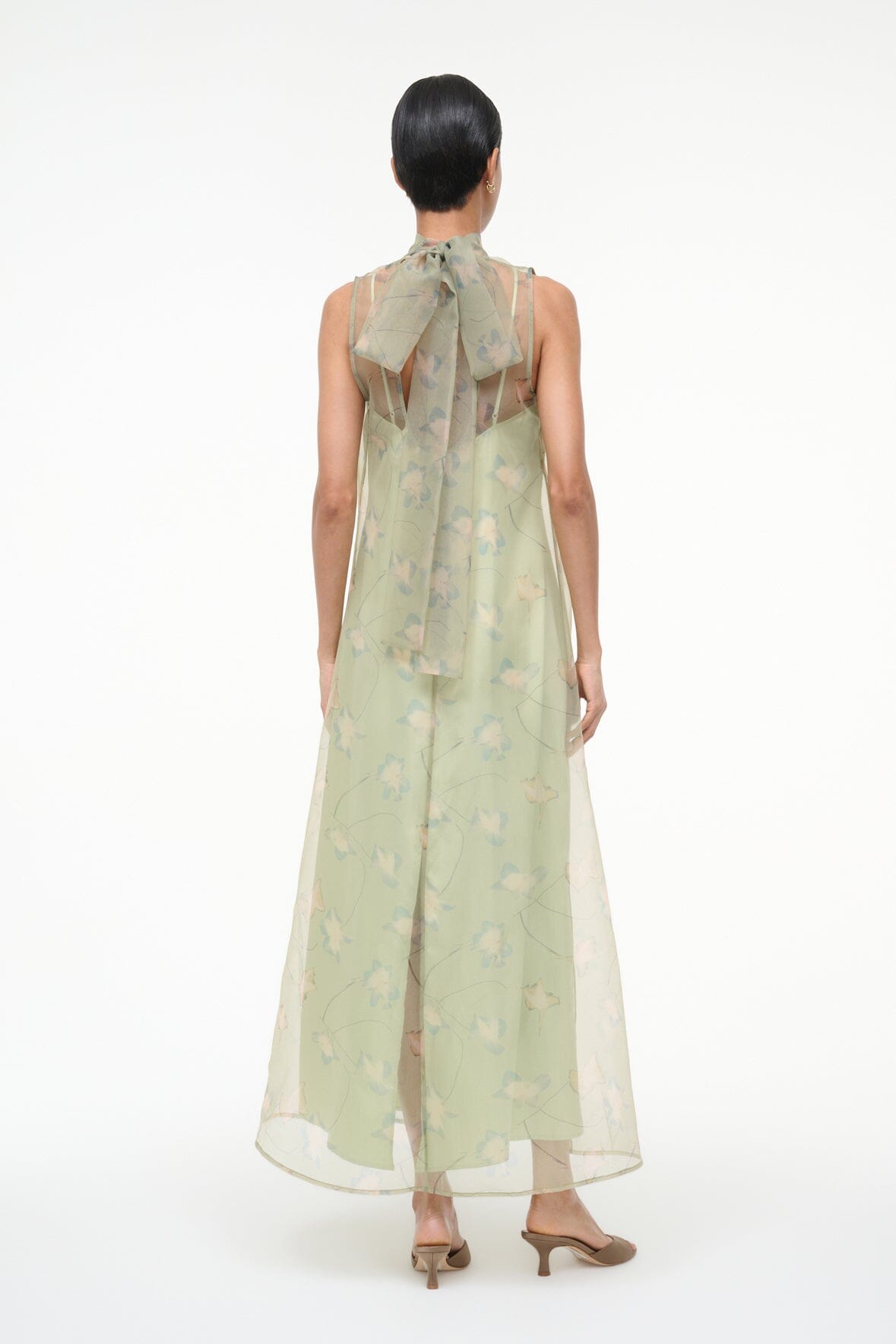 STAUD | Albee Dress In Botanical Moss - Light Green Organza Gown