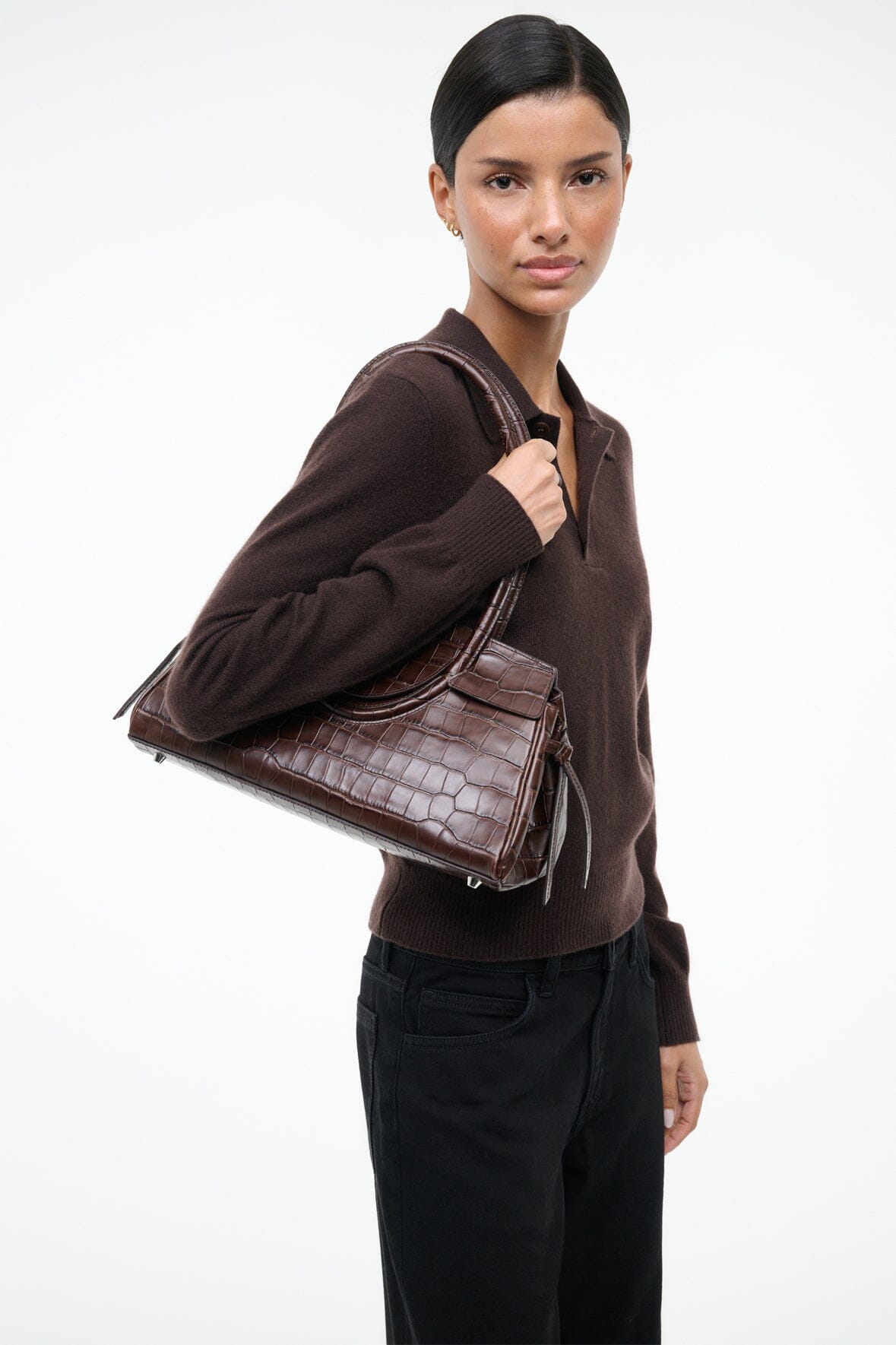 STAUD | Maude Shoulder Bag Espresso Croco
