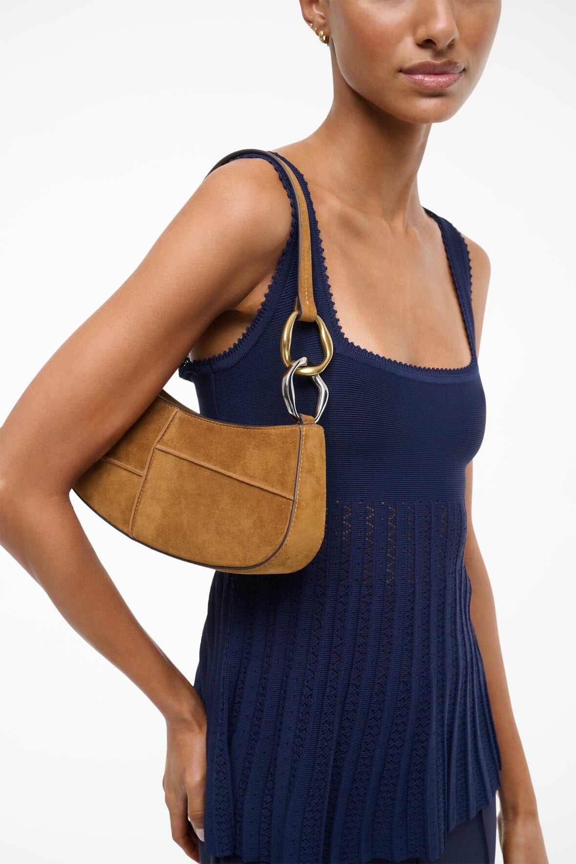 STAUD | Ollie Bag Tan Patchwork Suede Mini Shoulder Bag - Staud