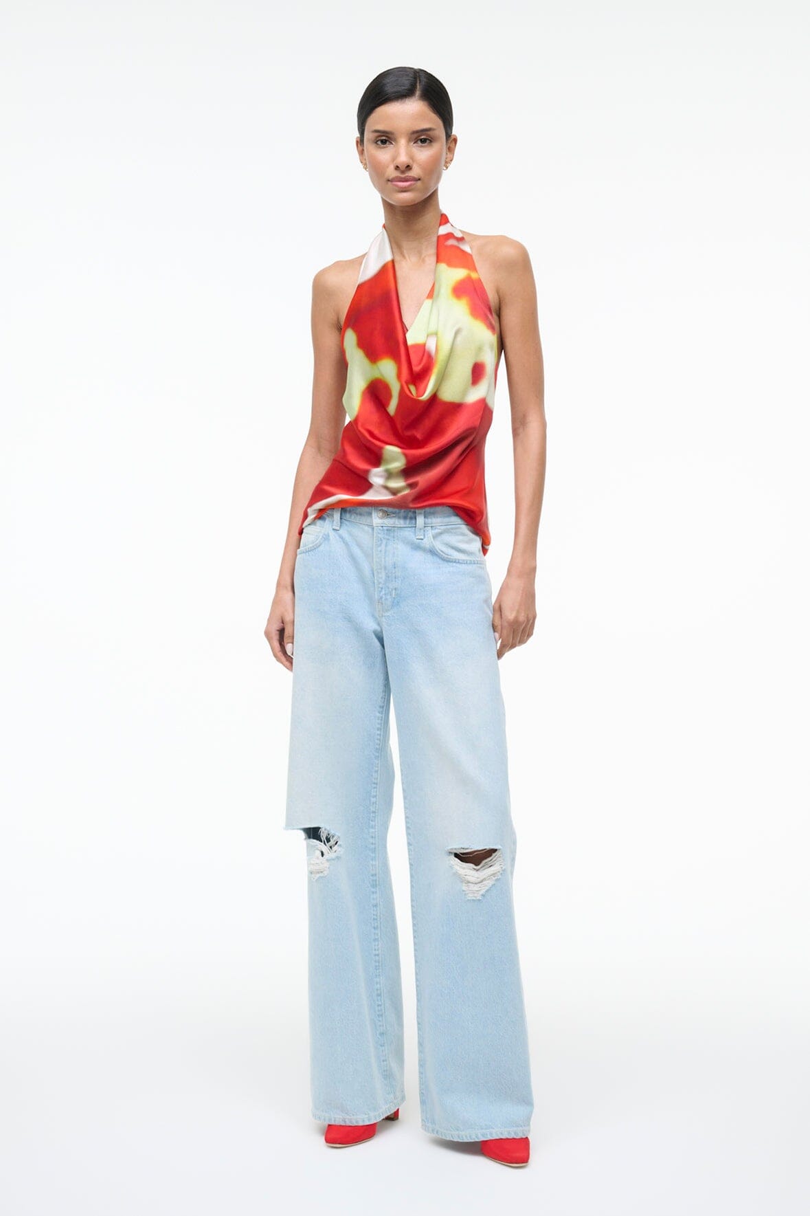 STAUD | Liora Silk Top Red Zone