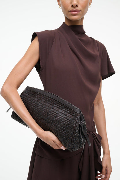 STAUD | Maude Soft Clutch Espresso Woven