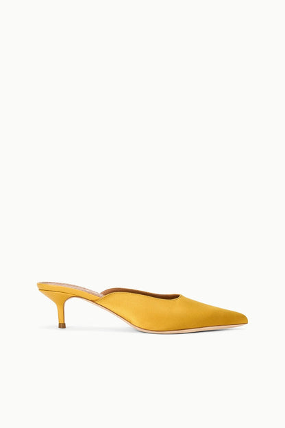 STAUD | Sebastian Kitten Heel Mule Goldenrod Satin