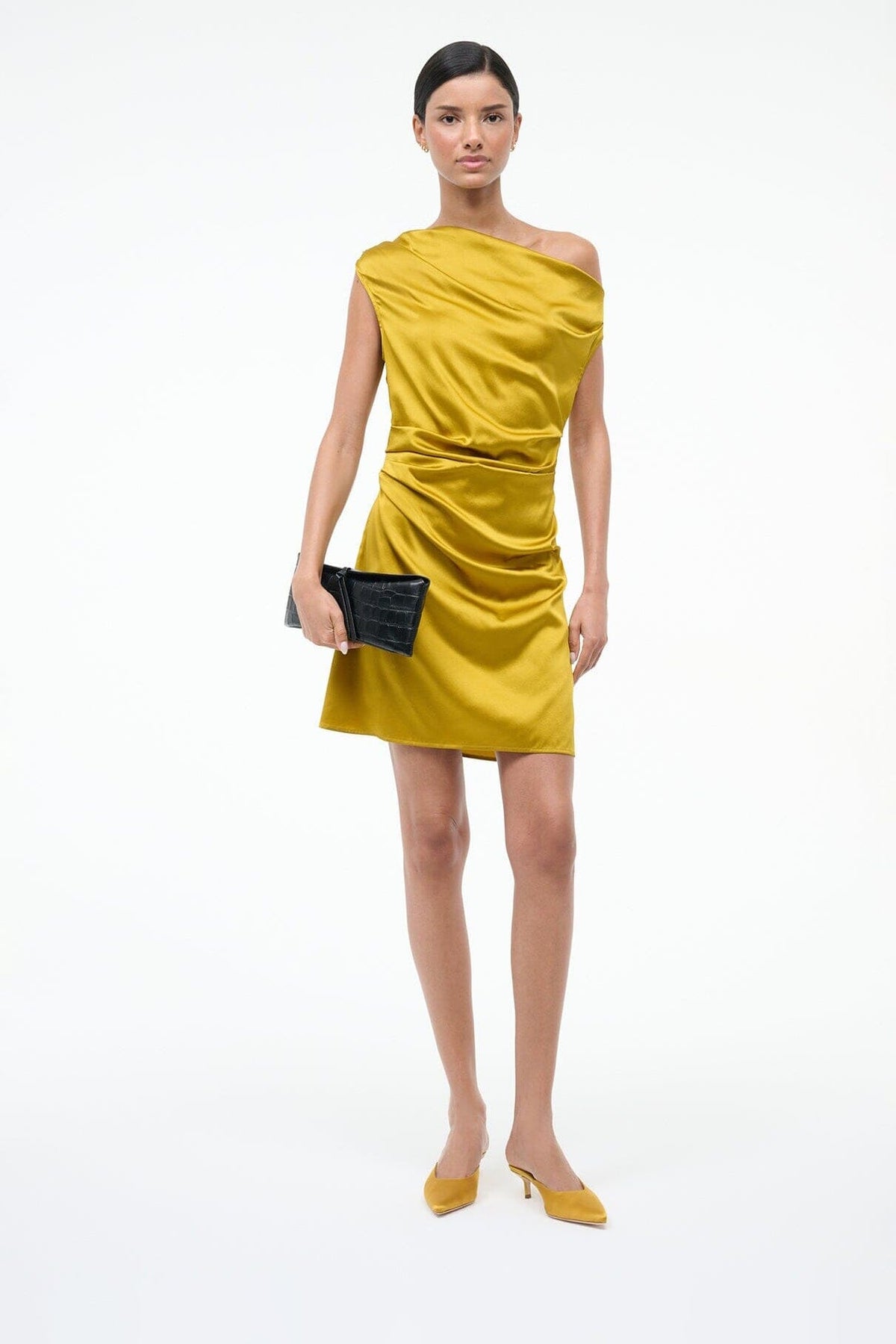 STAUD | Sebastian Kitten Heel Mule Goldenrod Satin