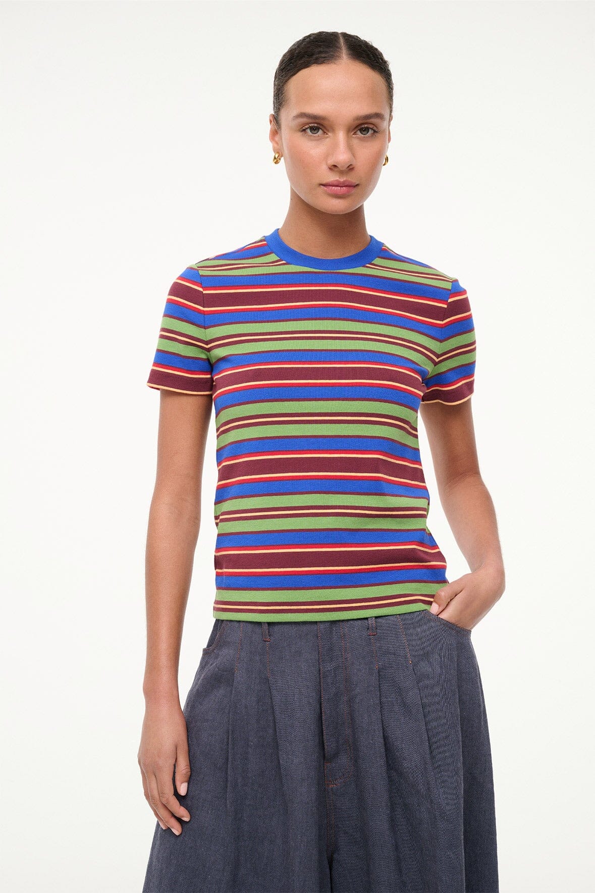 STAUD | Weekend Crew Tee Spectrum Stripe