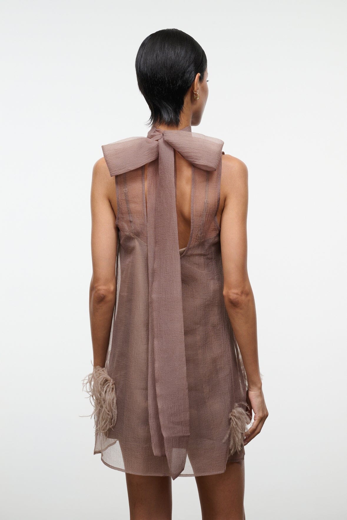 STAUD | Albee Mini Dress In Truffle - Sheer Organza Overlay
