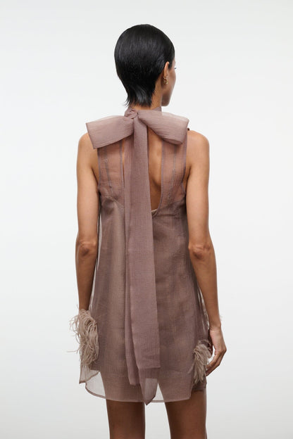 STAUD | Albee Mini Dress In Truffle - Sheer Organza Overlay
