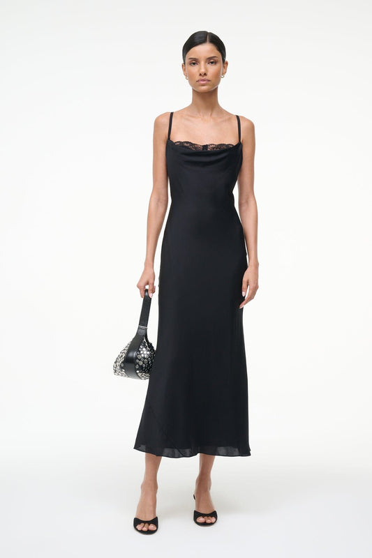STAUD | Evangeline Silk Midi Dress Black