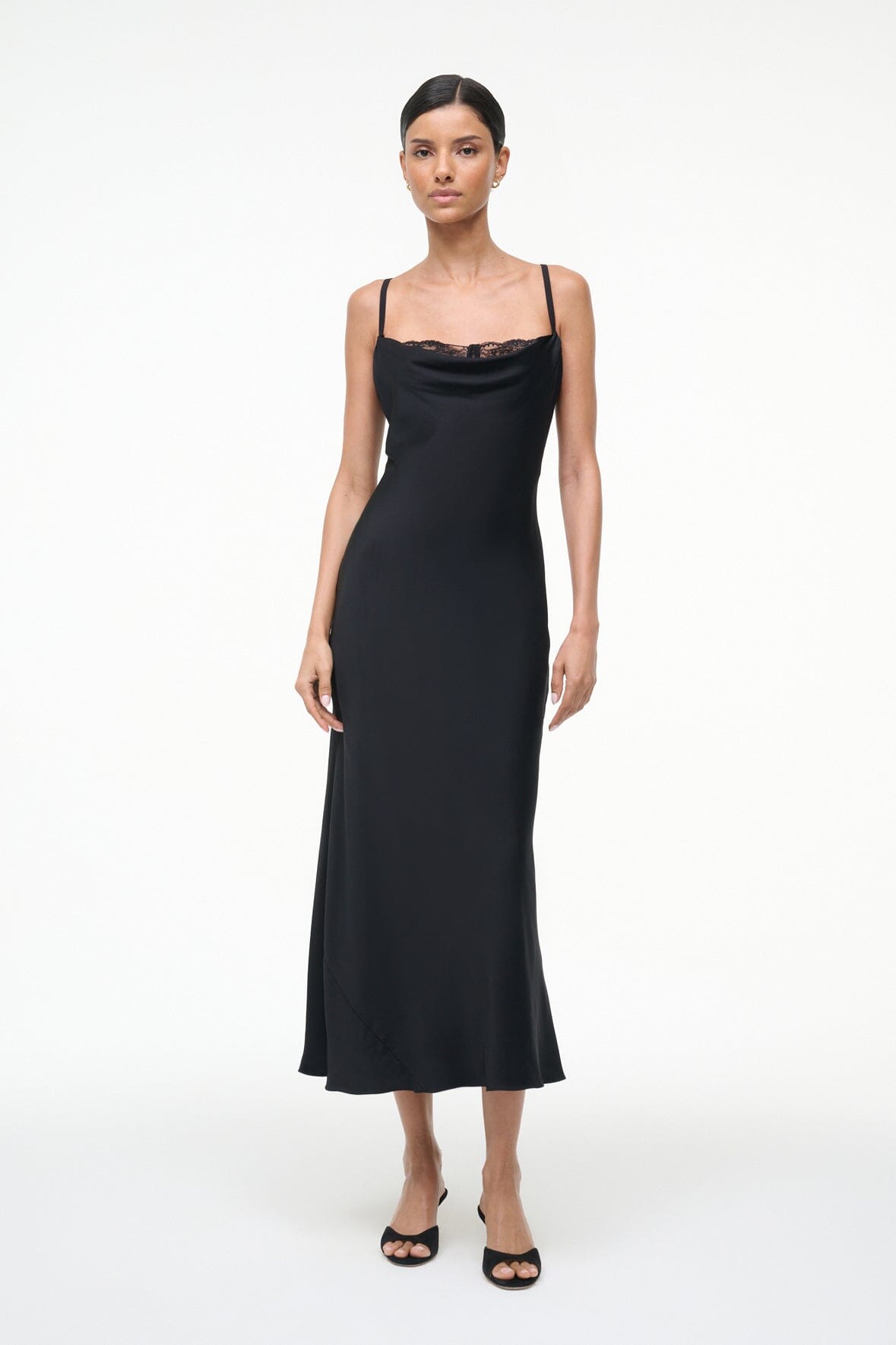 STAUD | Evangeline Silk Midi Dress Black