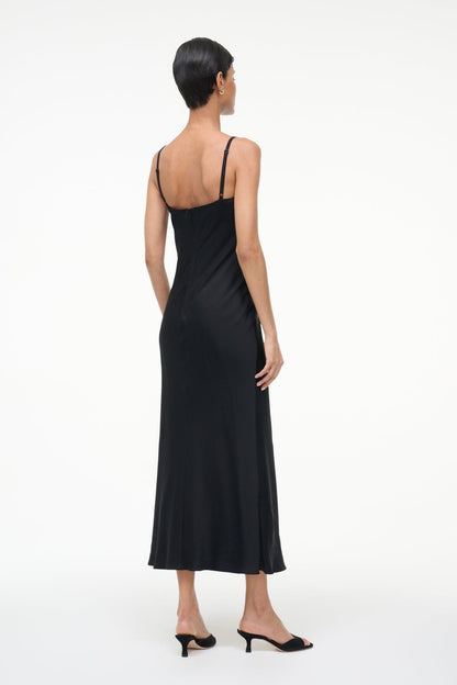 STAUD | Evangeline Silk Midi Dress Black