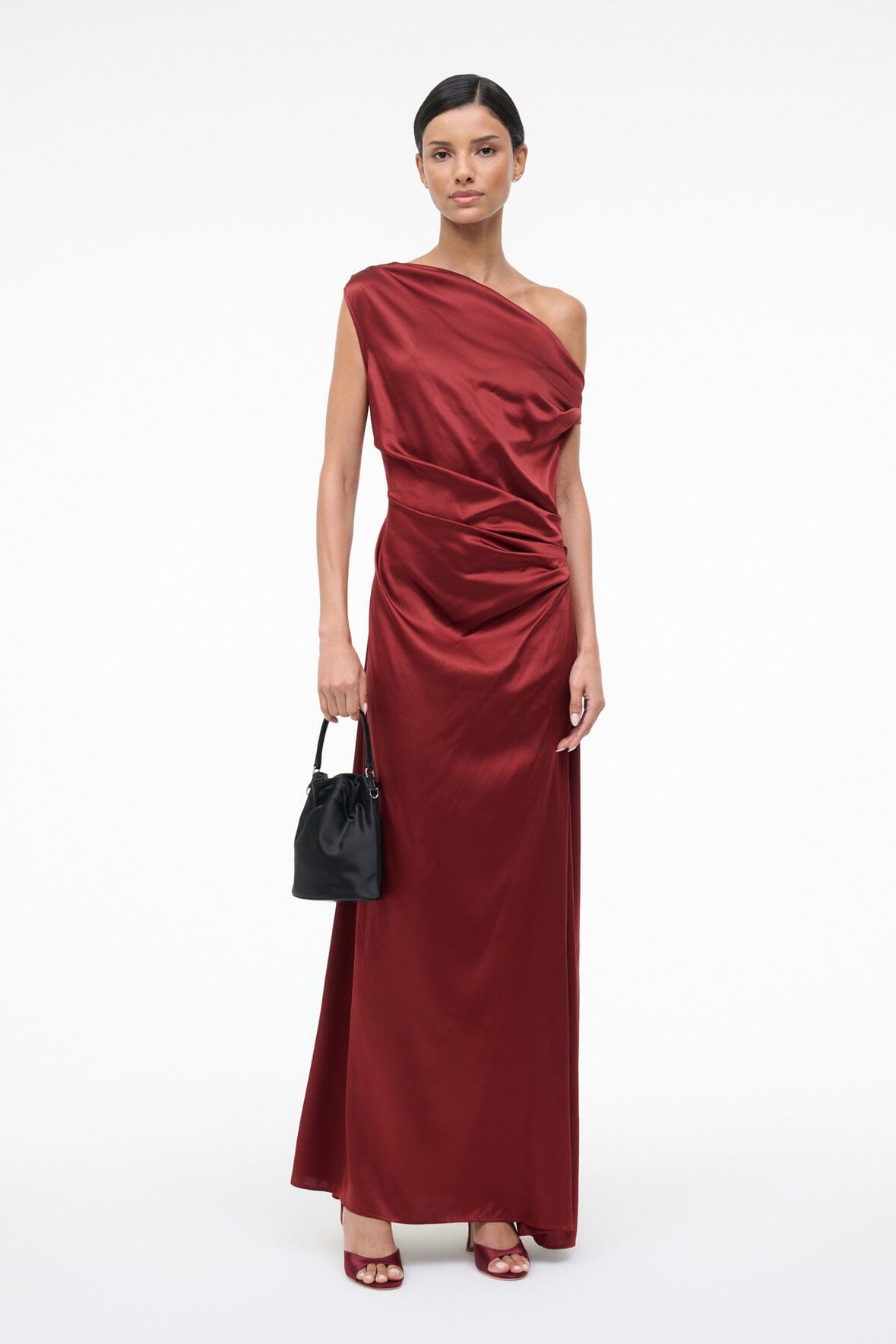 STAUD | Maxi Phare Silk Dress Sangria