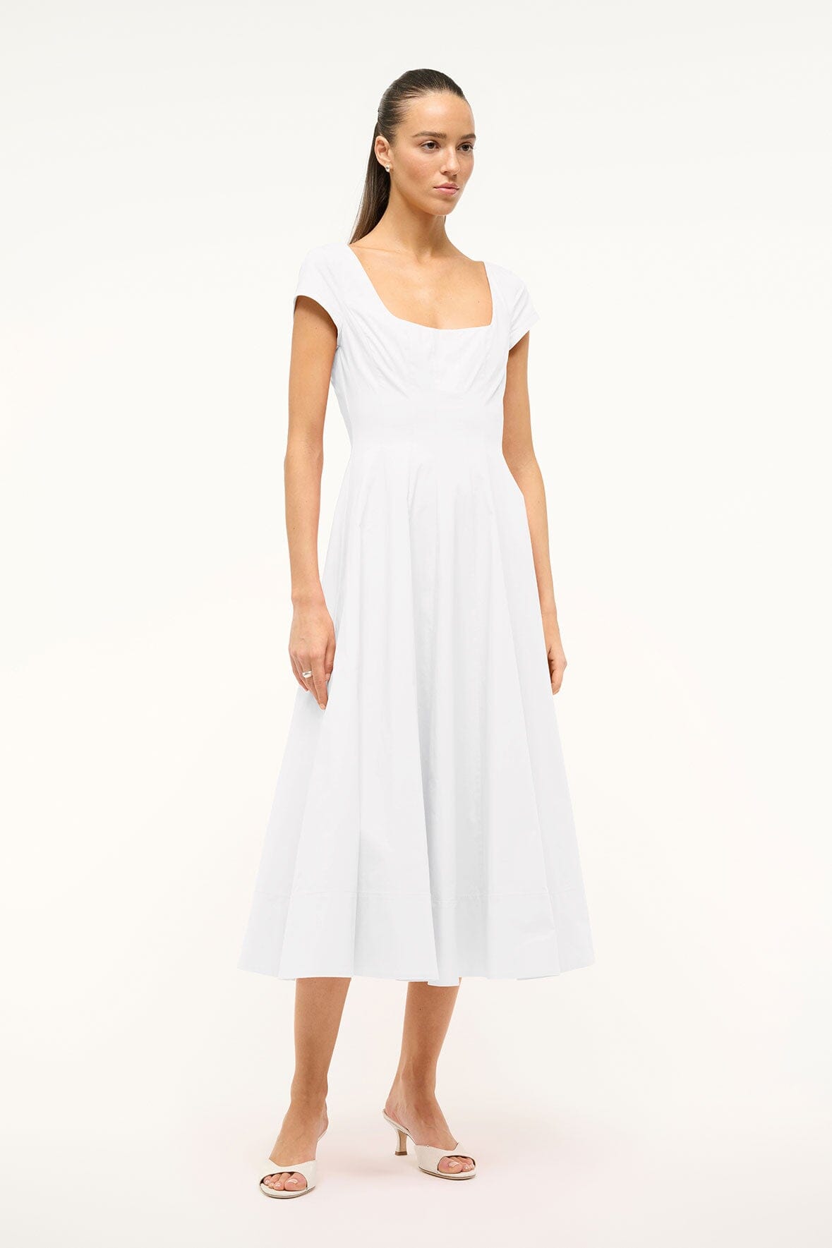 STAUD | Short Sleeve Wells Dress White