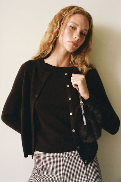 STAUD | Midnight Cashmere Cardigan Dark Chocolate