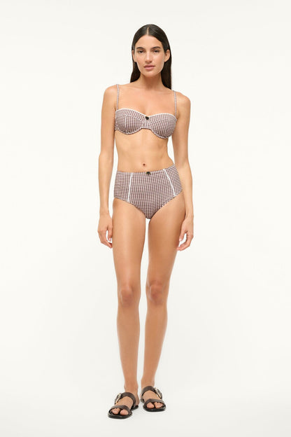 STAUD | Wailea Bikini Bottom Dark Chocolate Micro Check