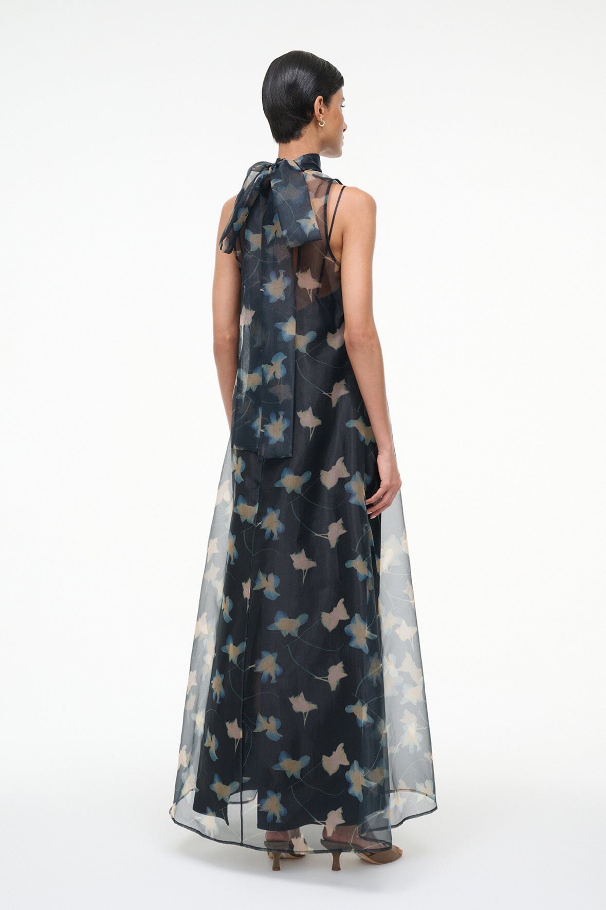 STAUD | Albee Dress - Sheer Dark Floral Organza With High Neck
