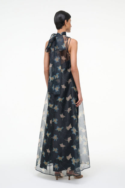 STAUD | Albee Dress - Sheer Dark Floral Organza With High Neck