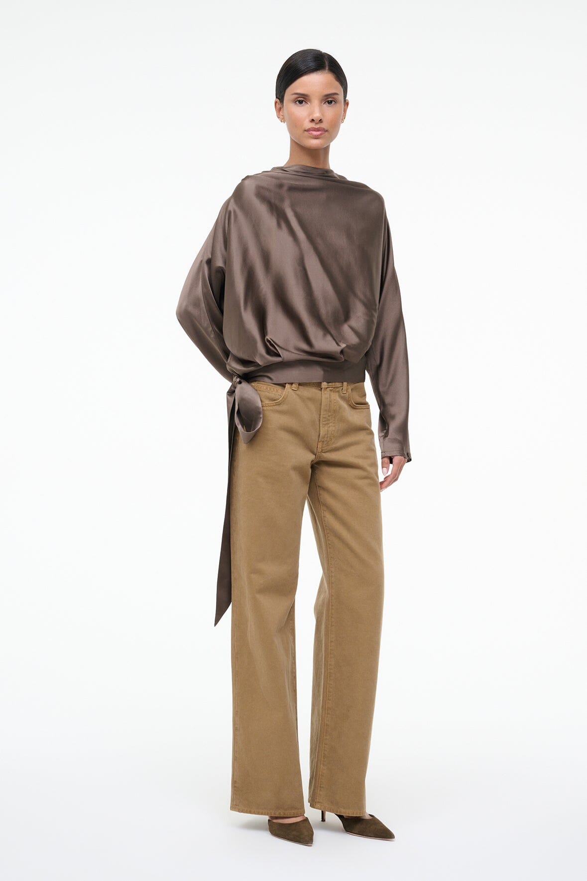 STAUD | Phoebe Silk Top Truffle
