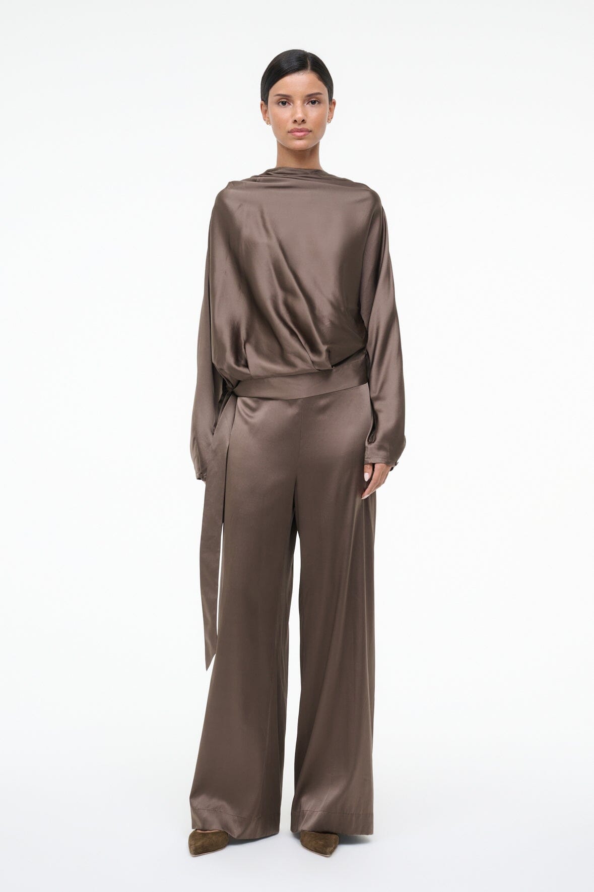 STAUD | Phoebe Silk Top Truffle