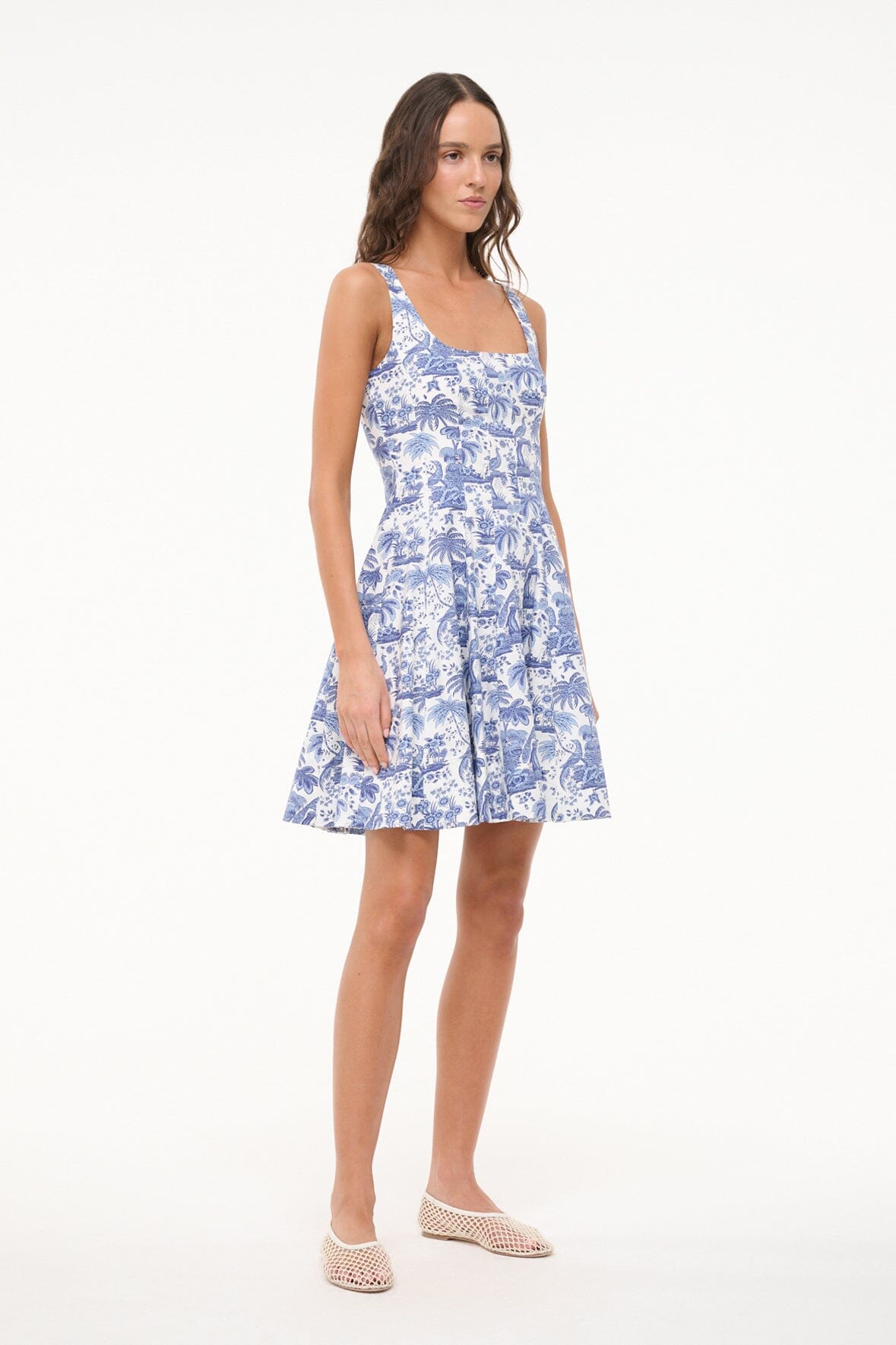 STAUD | Mini Wells Dress - Blue Toile