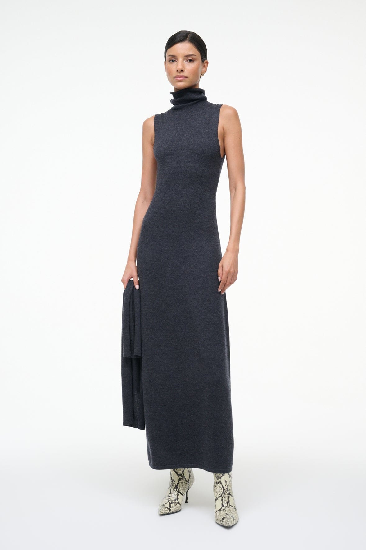 STAUD | Canal Midi Dress Charcoal