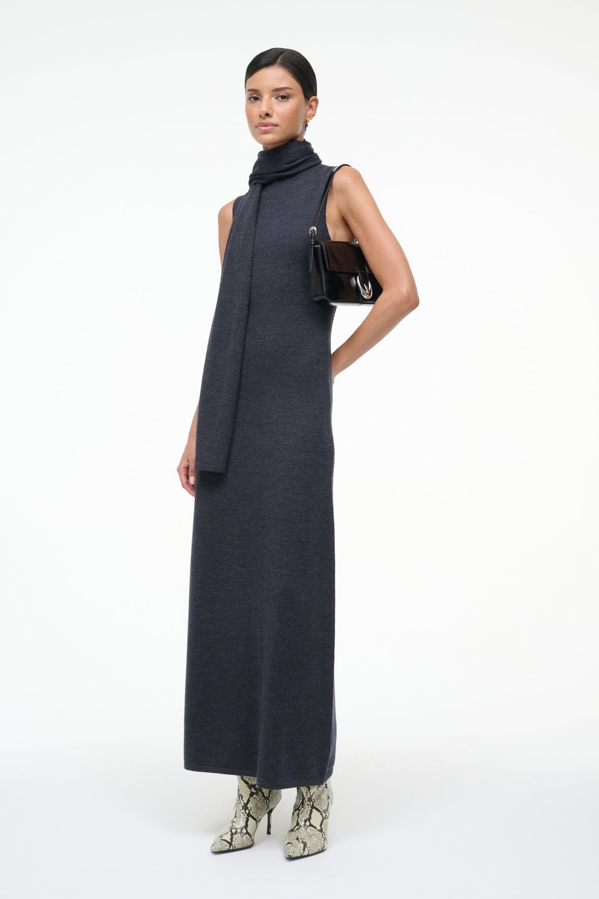 STAUD | Canal Midi Dress Charcoal