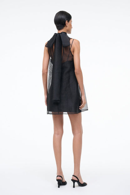 STAUD | Albee Mini Dress In Sheer Black Beaded Organza