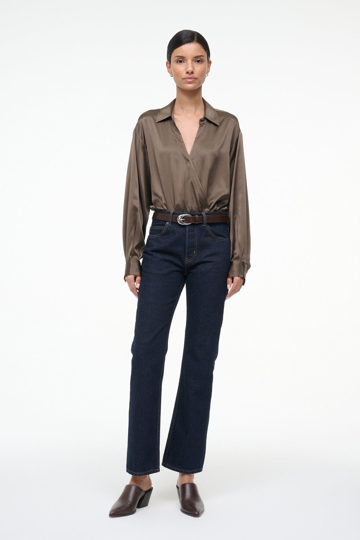 STAUD | Eve Silk Bodysuit Taupe
