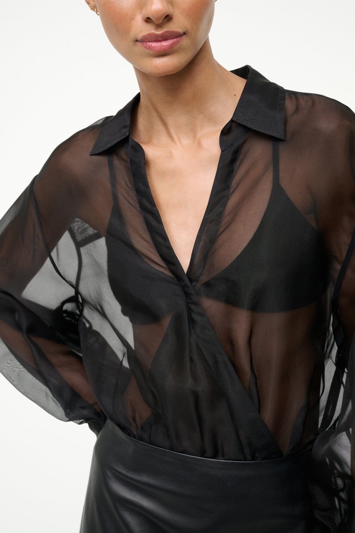 STAUD | Eve Silk Bodysuit Black