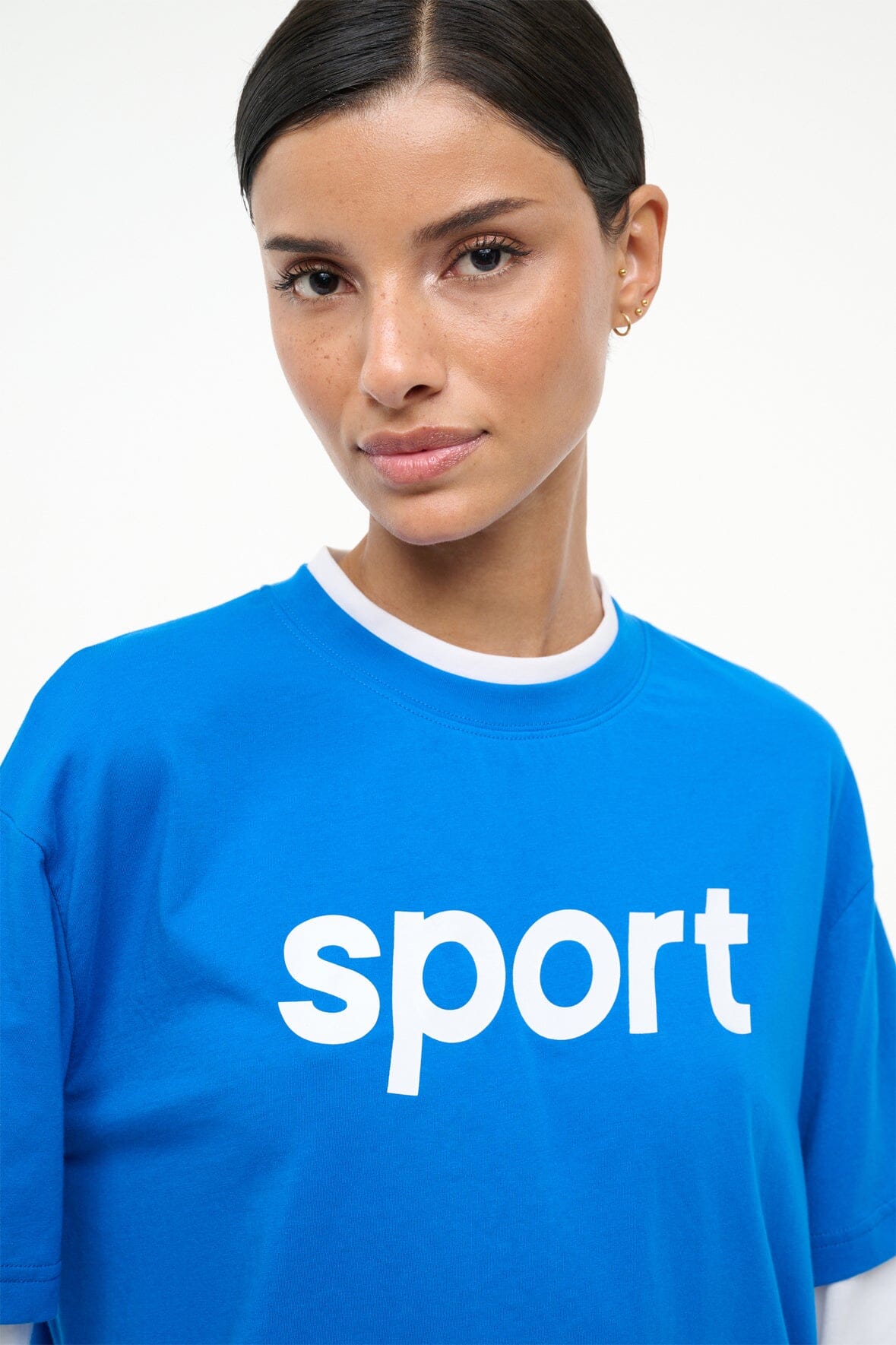 STAUD | Junior Long Sleeve Tee Varsity Blue White